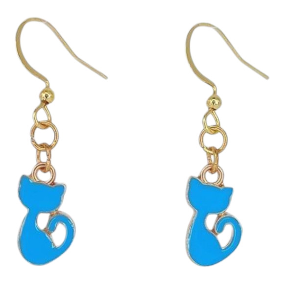 Dainty Blue Cat Earrings – Cute Enamel Drop Jewelry - Dangle Earrings - Small - Picture 1 of 4